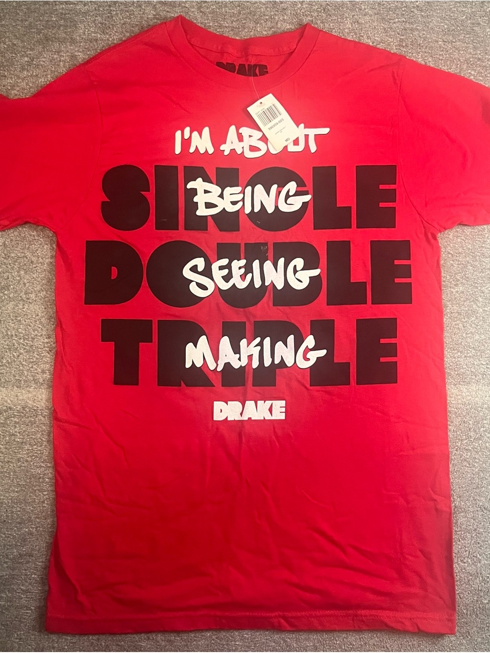 Drake Red Tee with Black & White Bold Text NWT Hiphop A2-19
